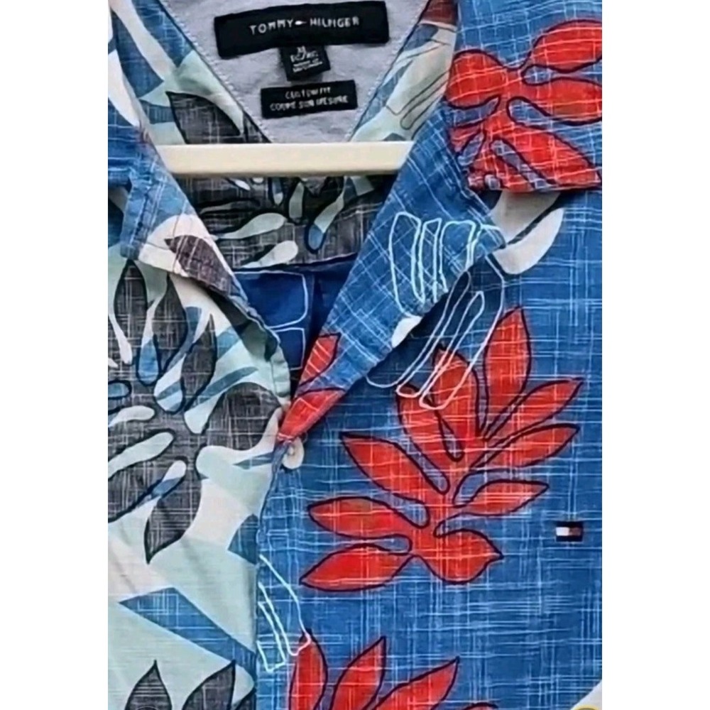 Tommy Hilfiger Hawaiian Mens Xl Shirt Custom-fit Tropical Beach Surf Cotton